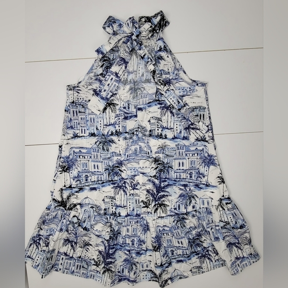 Calypso St. Barth Blue and White Sleeveless Halter Type Dress Small Pockets NWOT - Picture 3 of 11